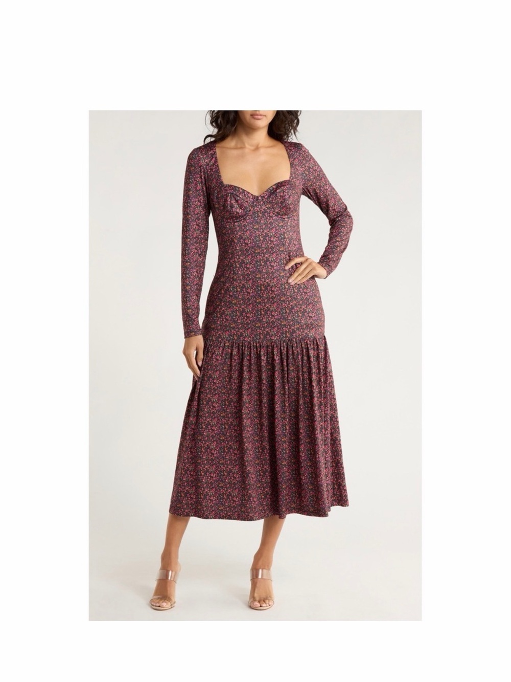 Hutch Chase Dress Size SmallLong-Sleeve Floral Sweetheart Midi Dress
